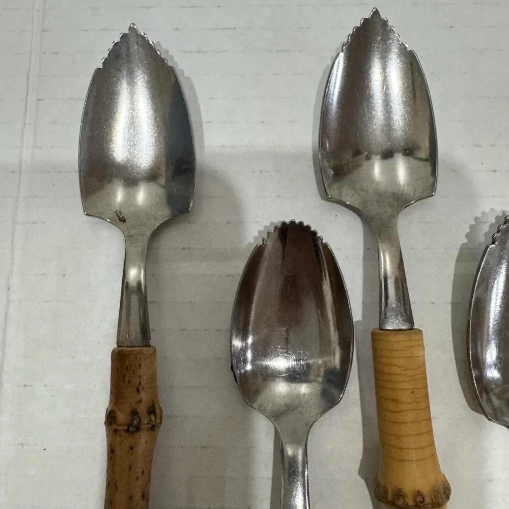 9 Natural Bamboo Handle Stainless Fruit /Grapefruit Spoons 6